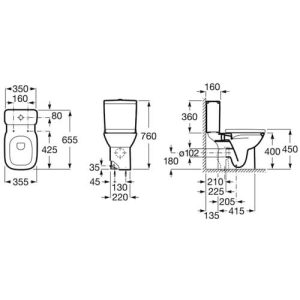 Σετ Λεκάνη Roca Debba Square Rimless οριζόντια αποχέτευση λευκή A 34299L000