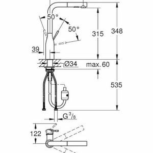 Grohe Essence Warm Sunset-Μπαταρία κουζίνας πάγκου ψηλή με ντους 30270DA0