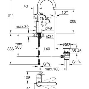 Grohe Bauloop Αναμεικτική Μπαταρία Νιπτήρα Ψηλή Ασημί 23763001