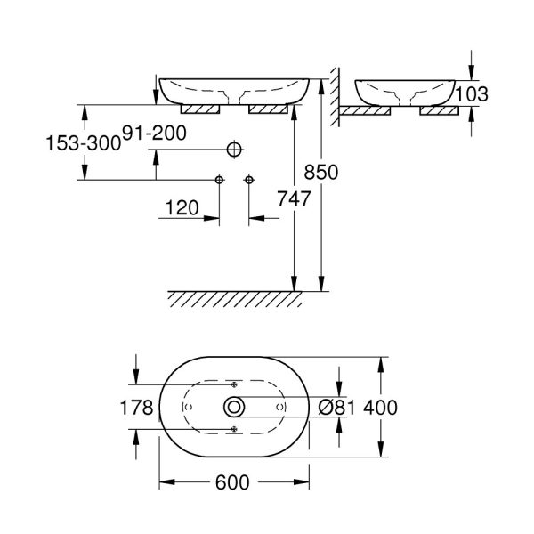 Νιπτήρας επιτραπέζιος 60x40 GROHE ESSENCE Pure Guard 3960800H