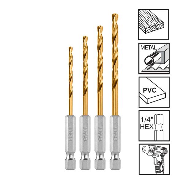 Τρυπάνια Μετάλλου HSS με Υποδοχή 1/4" 1.5-4mm Σετ 4 τεμ.